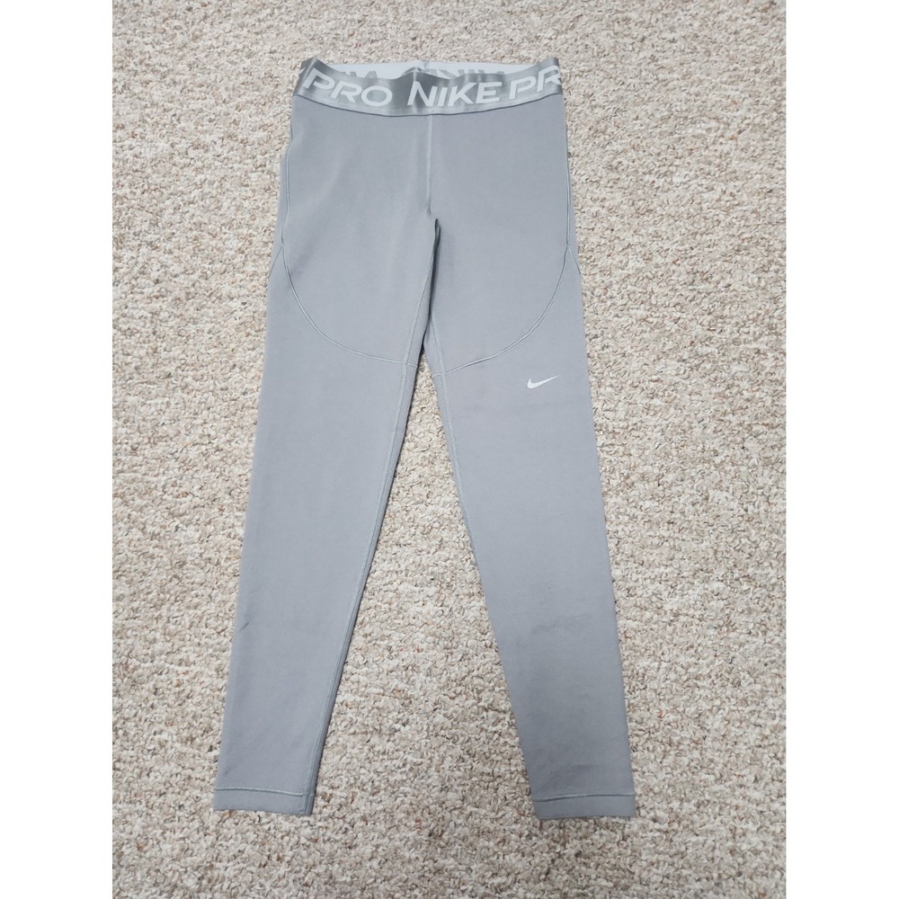 Nike Pro Dri-FIT Womens Grey Metallic Waistband Leggings CU4595-073 M 26x26
